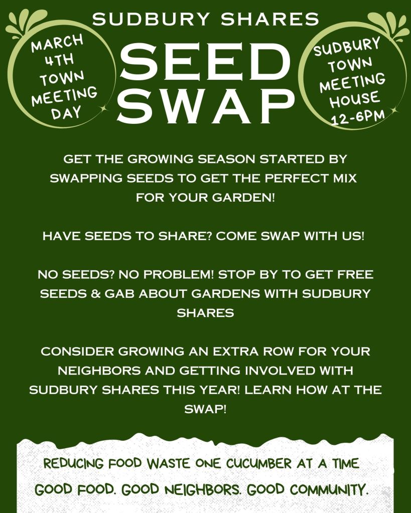 A green flyer advertising the seed swap